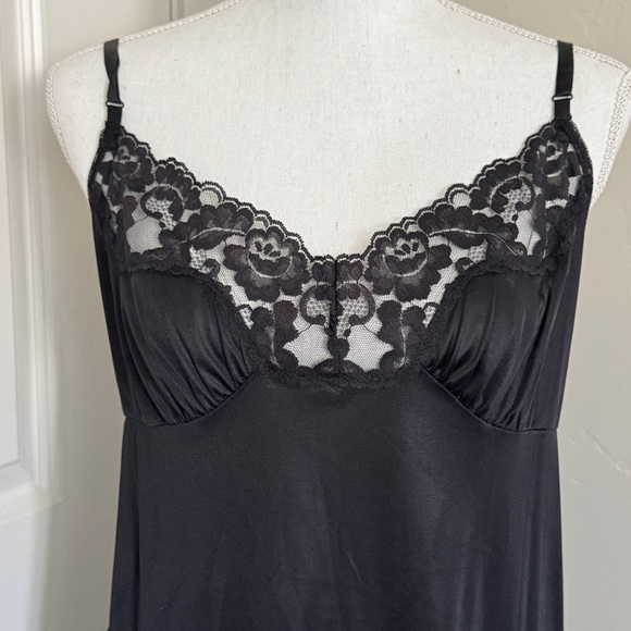 Vintage Vassarette Black Lace Detail Chemise Slip Dress Sheer - Picture 4 of 13
